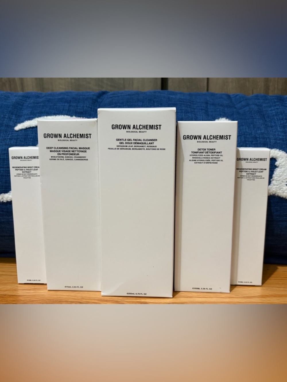 Grown Alchemist Cleanse & Tone Set - White Boxes with Blue Backdrop